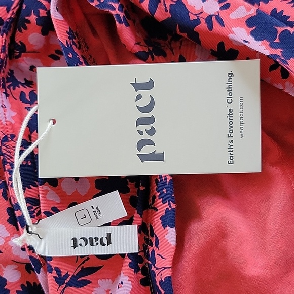 NWT Pact Halter Dress Pink Floral Print Built In Bra Back Tie Fit and Flare Sz L - Picture 7 of 9